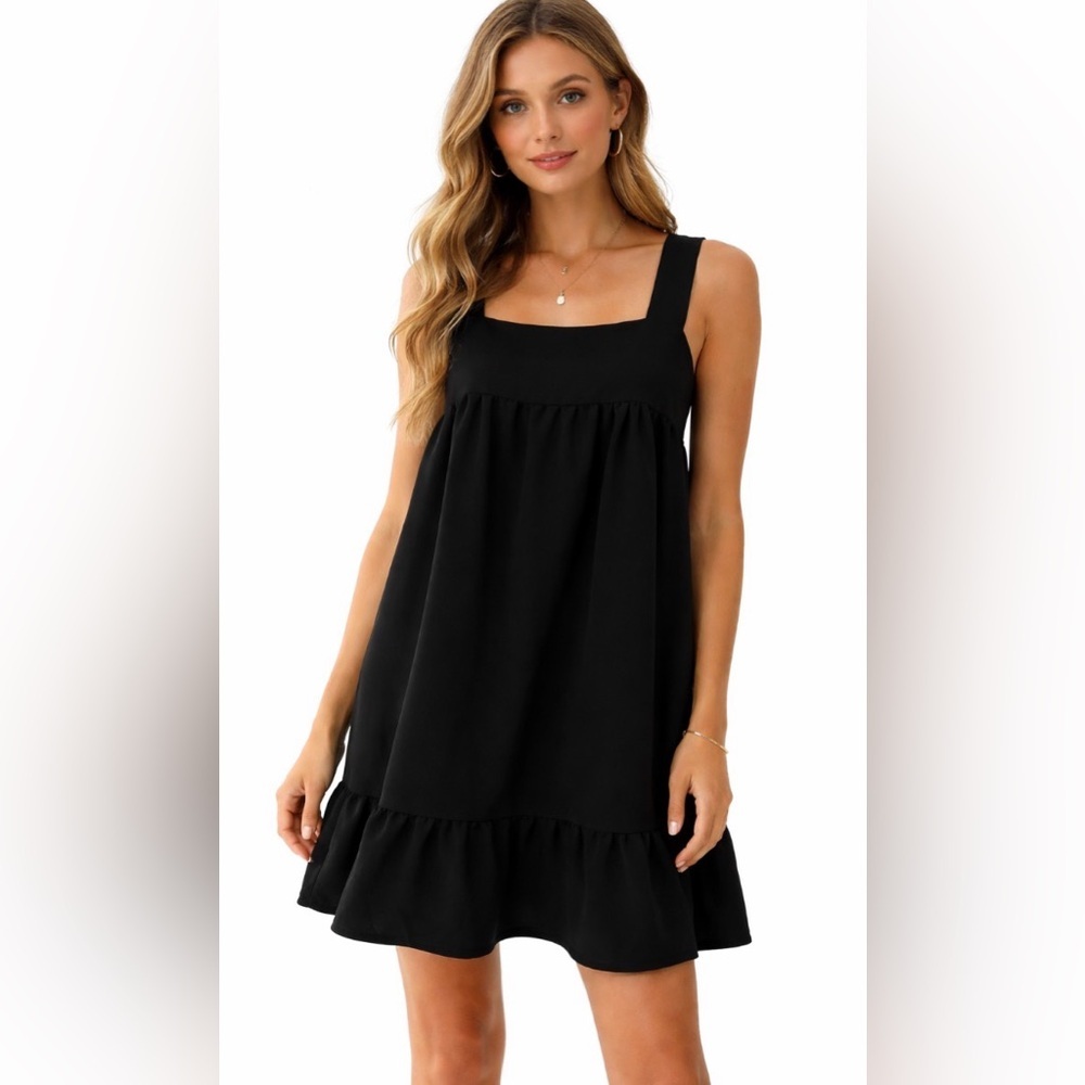 Anthropologie Ces Femme Black Sleeveless Ruffle Tiered Mini Dress.  Sz M